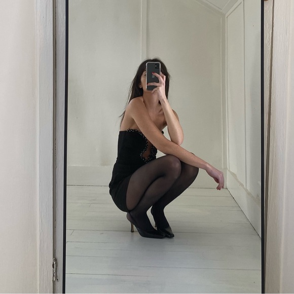 Nookie Adorn Crystal Beaded Cut Out Strapless Bodysuit in Black - Picture 5 of 14